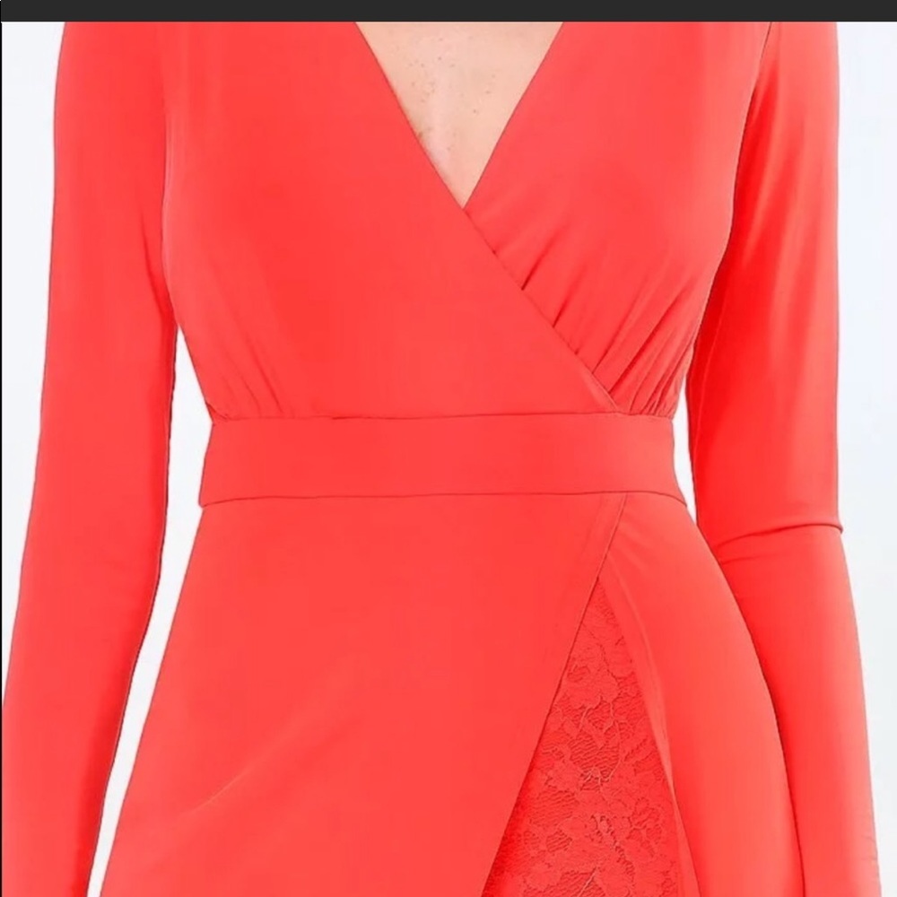 Bebe orange/red long sleeve dress lace underneath - Picture 2 of 7